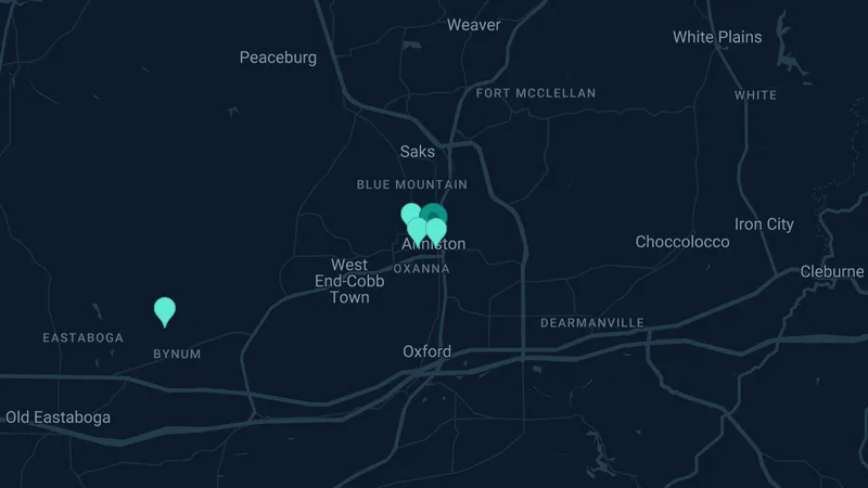 Map of Anniston, Alabama: 7 documented asbestos exposure sites