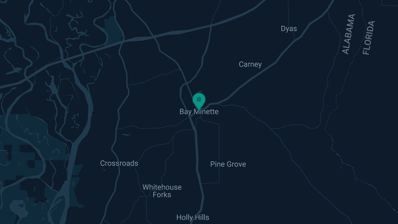 Map of Bay Minette, Alabama — 2 documented asbestos exposure sites