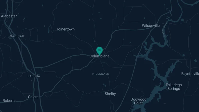 Map of Columbiana, Alabama: 2 documented asbestos exposure sites