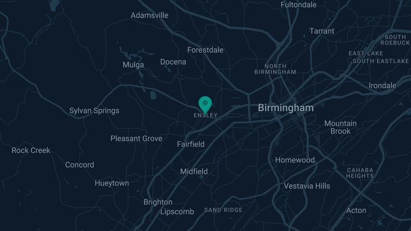 Map of Ensley, Alabama — 2 documented asbestos exposure sites