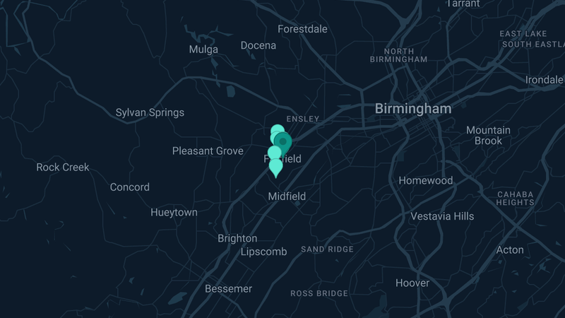 Map of Fairfield, Alabama — 7 documented asbestos exposure sites