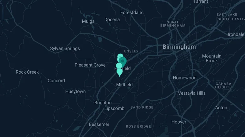 Map of Fairfield, Alabama: 7 documented asbestos exposure sites