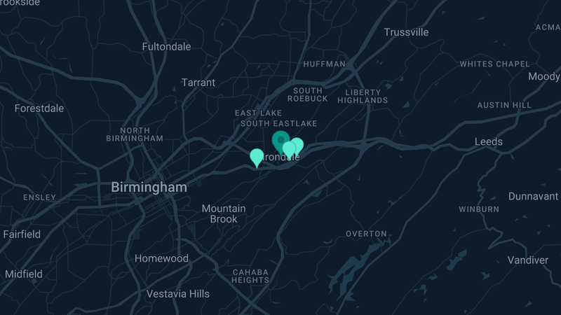 Map of Irondale, Alabama — 4 documented asbestos exposure sites