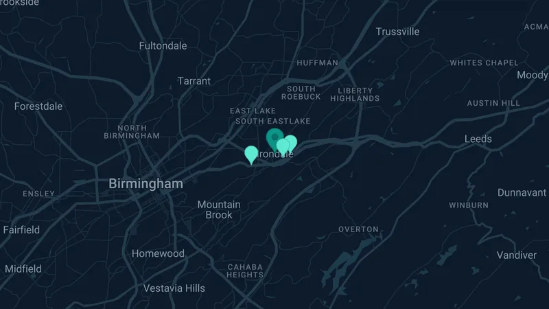 Map of Irondale, Alabama: 4 documented asbestos exposure sites
