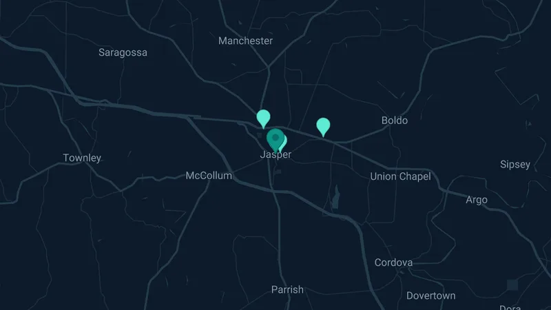 Map of Jasper, Alabama: 7 documented asbestos exposure sites