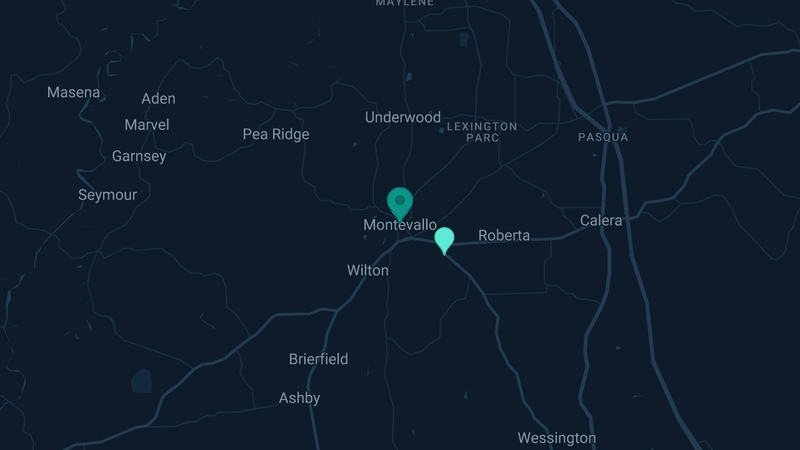 Map of Montevallo, Alabama — 3 documented asbestos exposure sites