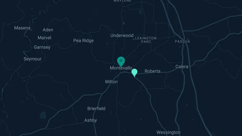 Map of Montevallo, Alabama: 3 documented asbestos exposure sites