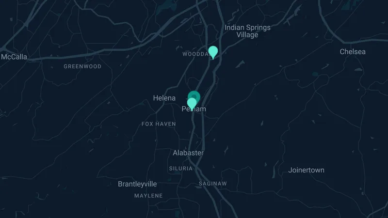 Map of Pelham, Alabama: 10 documented asbestos exposure sites