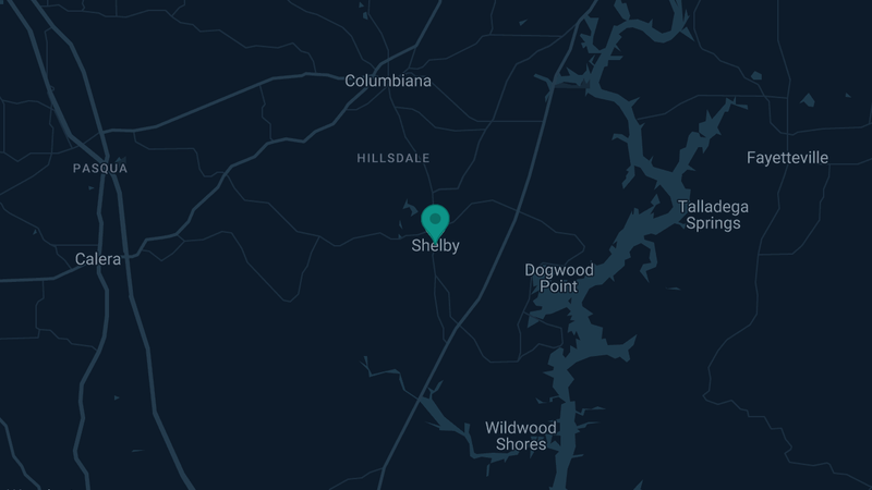 Map of Shelby, Alabama — 2 documented asbestos exposure sites