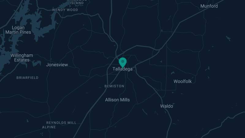 Map of Talladega, Alabama — 2 documented asbestos exposure sites