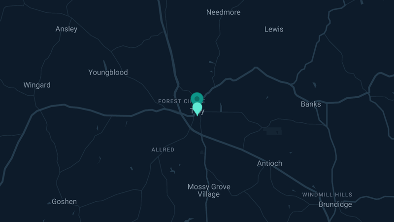 Map of Troy, Alabama — 5 documented asbestos exposure sites