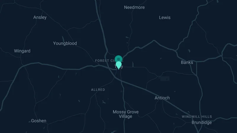 Map of Troy, Alabama: 5 documented asbestos exposure sites