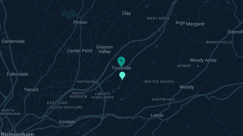 Map of Trussville, Alabama — 2 documented asbestos exposure sites
