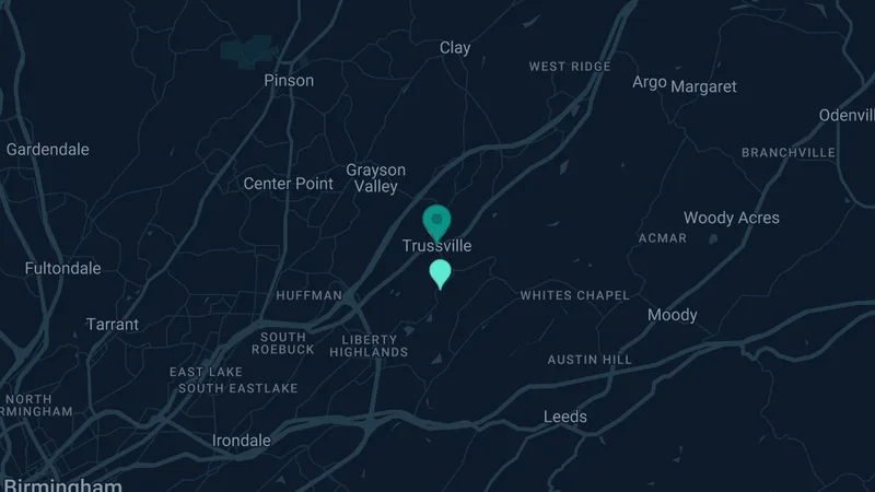 Map of Trussville, Alabama: 2 documented asbestos exposure sites