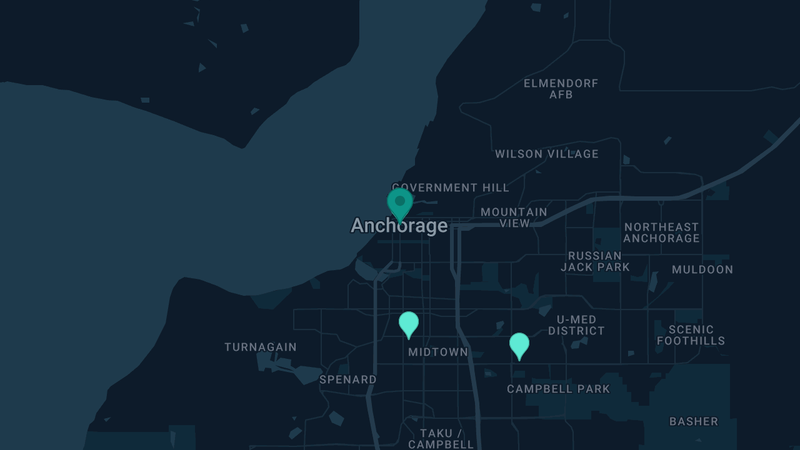 Map of Anchorage, Alaska — 9 documented asbestos exposure sites