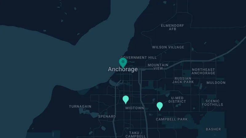 Map of Anchorage, Alaska: 9 documented asbestos exposure sites