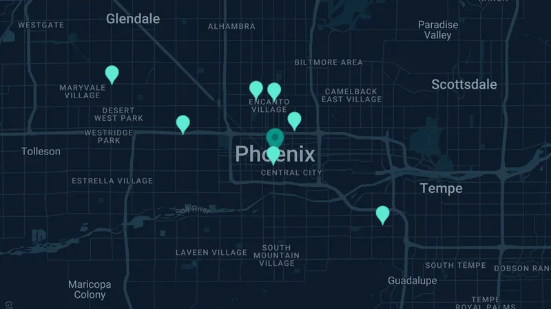 Map of Phoenix, Arizona: 10 documented asbestos exposure sites