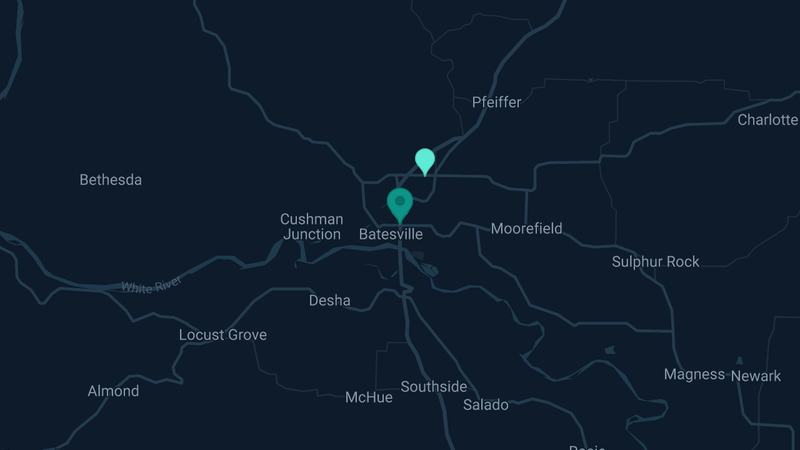 Map of Batesville, Arkansas — 3 documented asbestos exposure sites