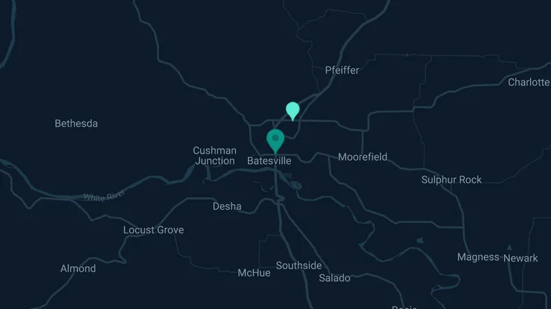 Map of Batesville, Arkansas: 3 documented asbestos exposure sites