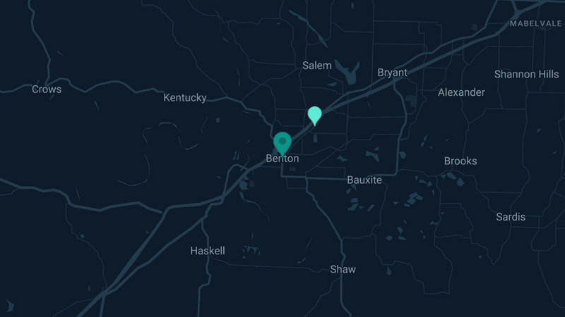 Map of Benton, Arkansas — 2 documented asbestos exposure sites