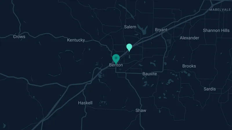 Map of Benton, Arkansas: 2 documented asbestos exposure sites