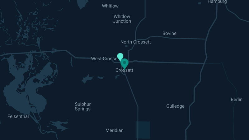 Map of Crossett, Arkansas — 5 documented asbestos exposure sites