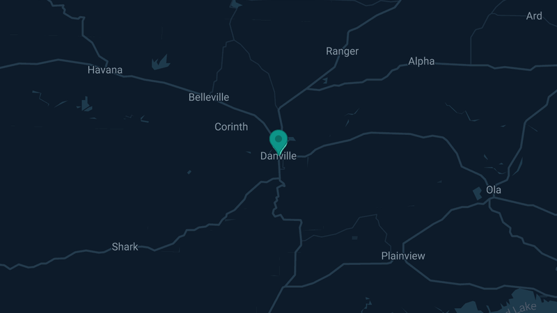 Map of Danville, Arkansas — 3 documented asbestos exposure sites