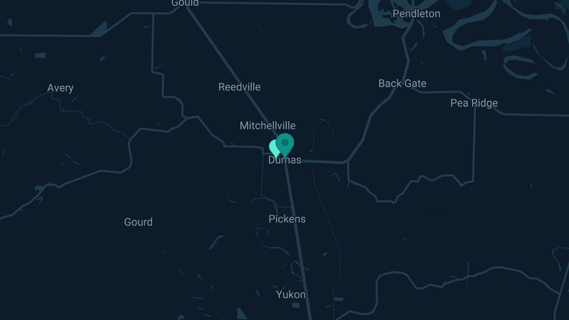 Map of Dumas, Arkansas — 2 documented asbestos exposure sites