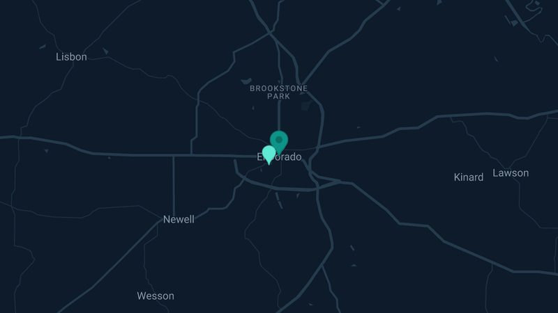 Map of El Dorado, Arkansas — 8 documented asbestos exposure sites