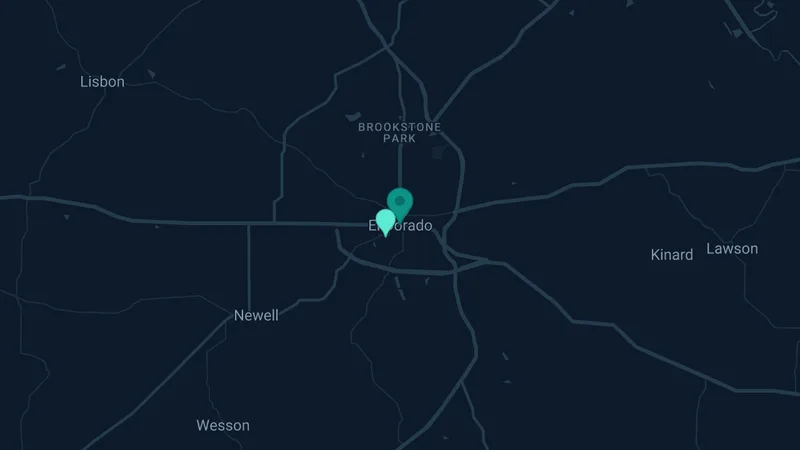 Map of El Dorado, Arkansas: 8 documented asbestos exposure sites
