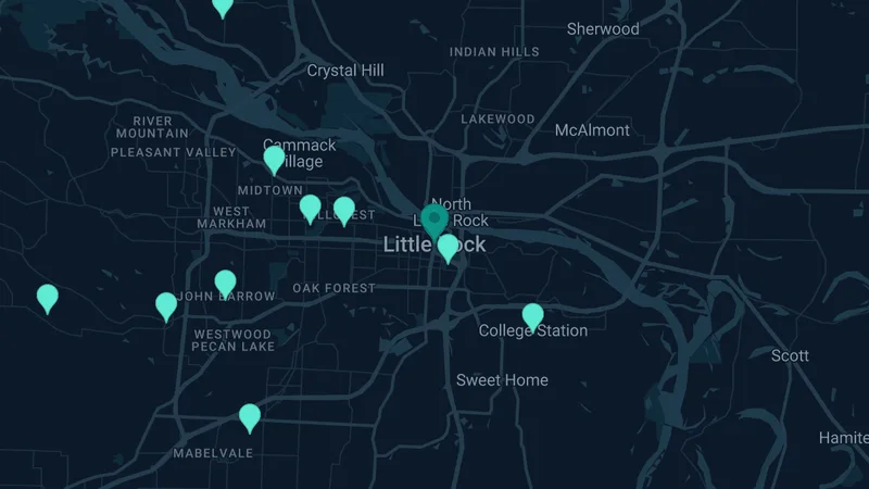Map of Little Rock, Arkansas: 20 documented asbestos exposure sites