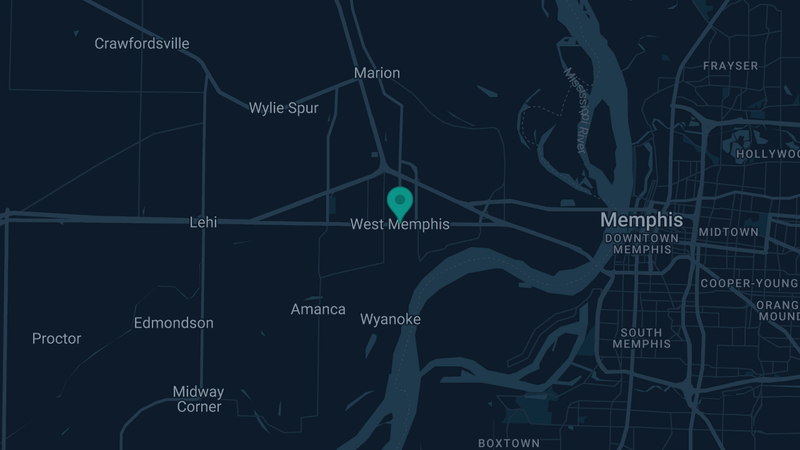 Map of W. Memphis, Arkansas — 2 documented asbestos exposure sites