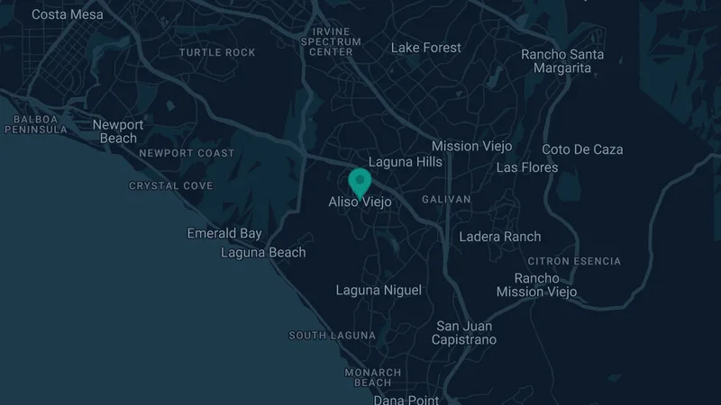 Map of Aliso Viejo, California: 2 documented asbestos exposure sites