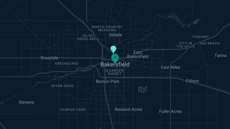 Map of Bakersfield, California — 2 documented asbestos exposure sites