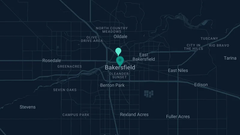 Map of Bakersfield, California: 2 documented asbestos exposure sites