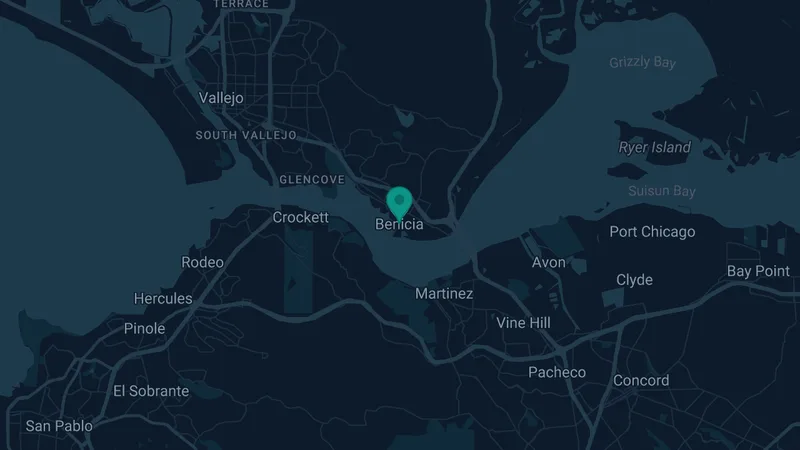 Map of Benicia, California: 2 documented asbestos exposure sites