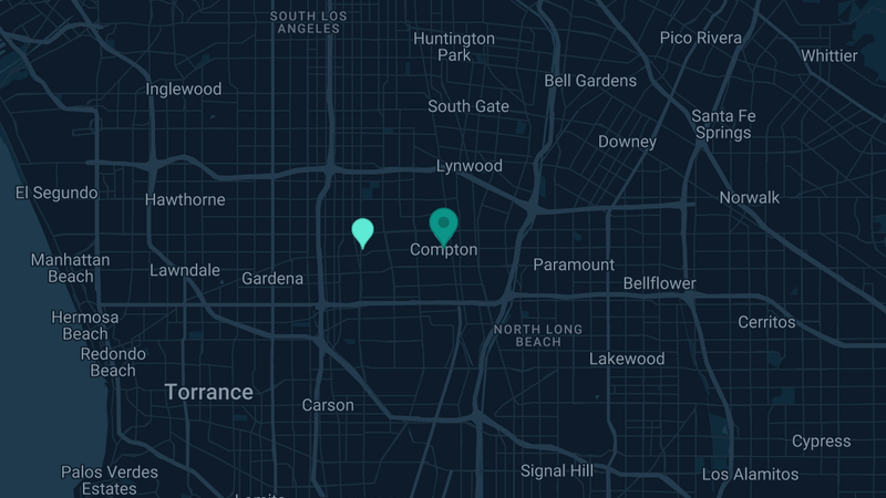 Map of Compton, California — 2 documented asbestos exposure sites