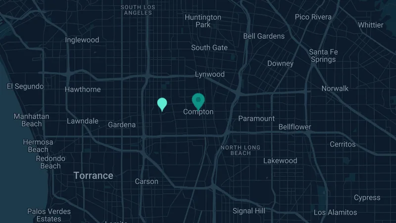 Map of Compton, California: 2 documented asbestos exposure sites