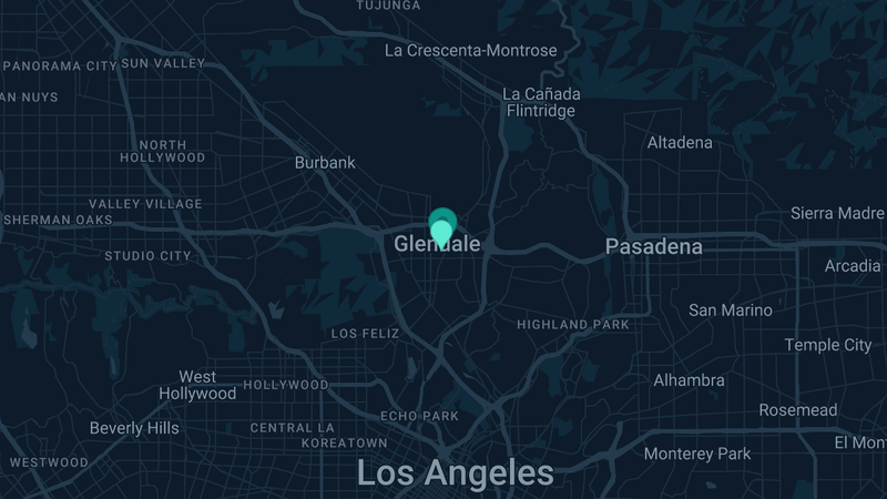 Map of Glendale, California — 2 documented asbestos exposure sites