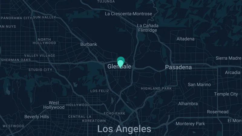 Map of Glendale, California: 2 documented asbestos exposure sites