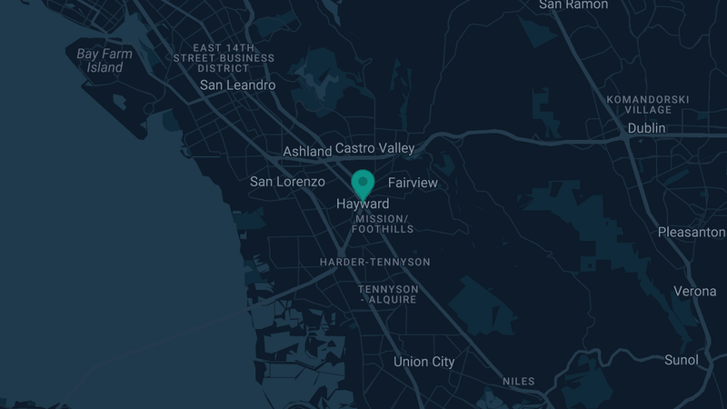 Map of Hayward, California — 2 documented asbestos exposure sites