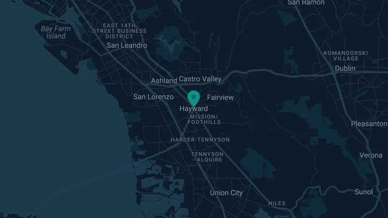 Map of Hayward, California: 2 documented asbestos exposure sites