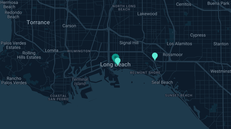 Map of Long Beach, California — 7 documented asbestos exposure sites