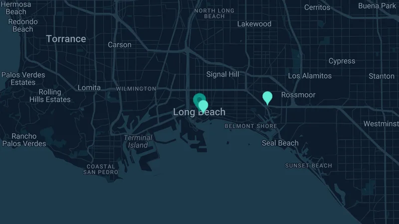 Map of Long Beach, California: 7 documented asbestos exposure sites