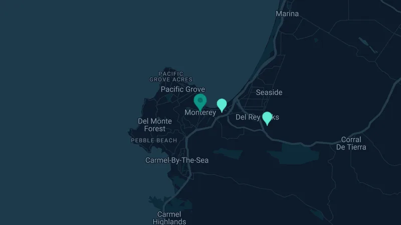 Map of Monterey, California: 2 documented asbestos exposure sites