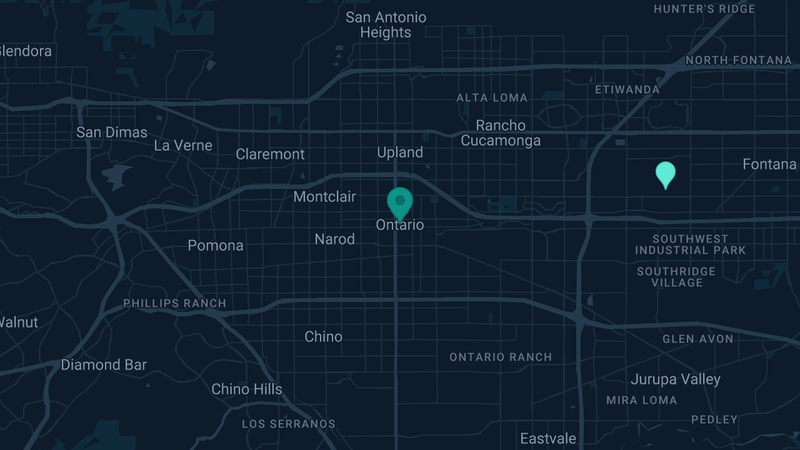 Map of Ontario, California — 2 documented asbestos exposure sites