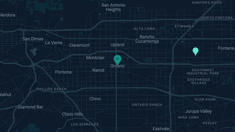 Map of Ontario, California: 2 documented asbestos exposure sites