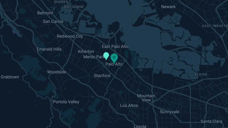 Map of Palo Alto, California — 2 documented asbestos exposure sites