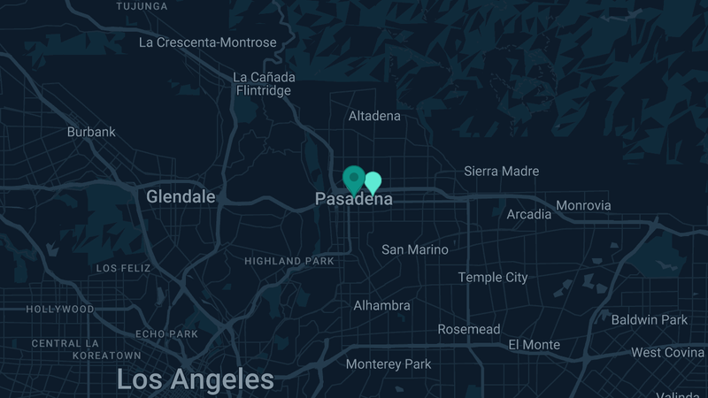 Map of Pasadena, California — 3 documented asbestos exposure sites
