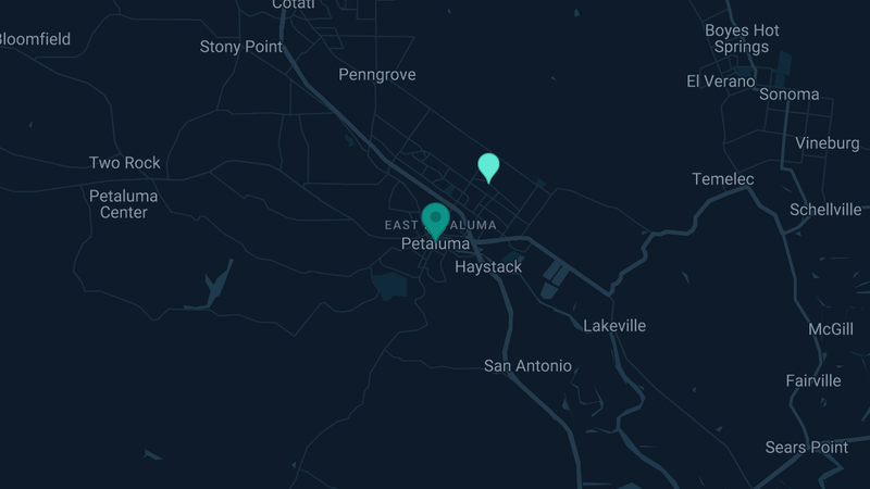 Map of Petaluma, California — 2 documented asbestos exposure sites